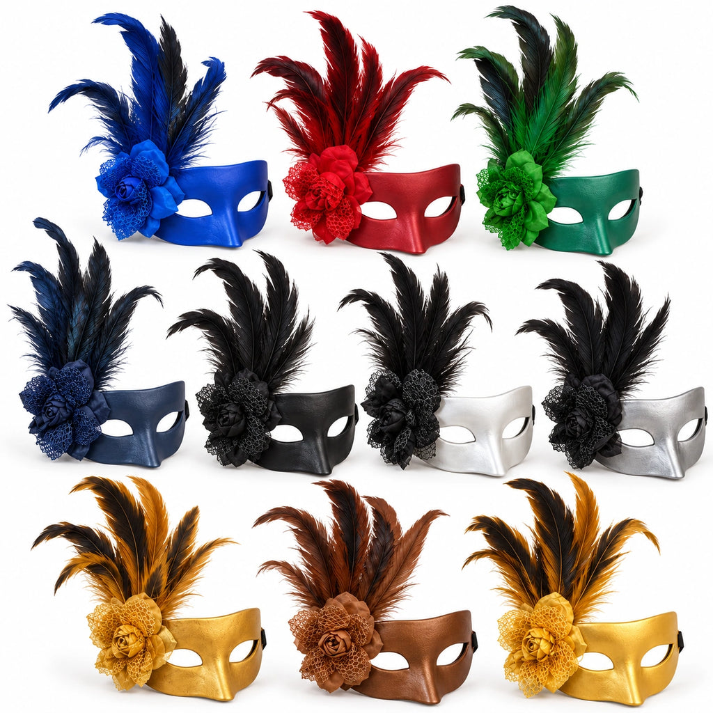 Leather Flower & Feather Masquerade Mask