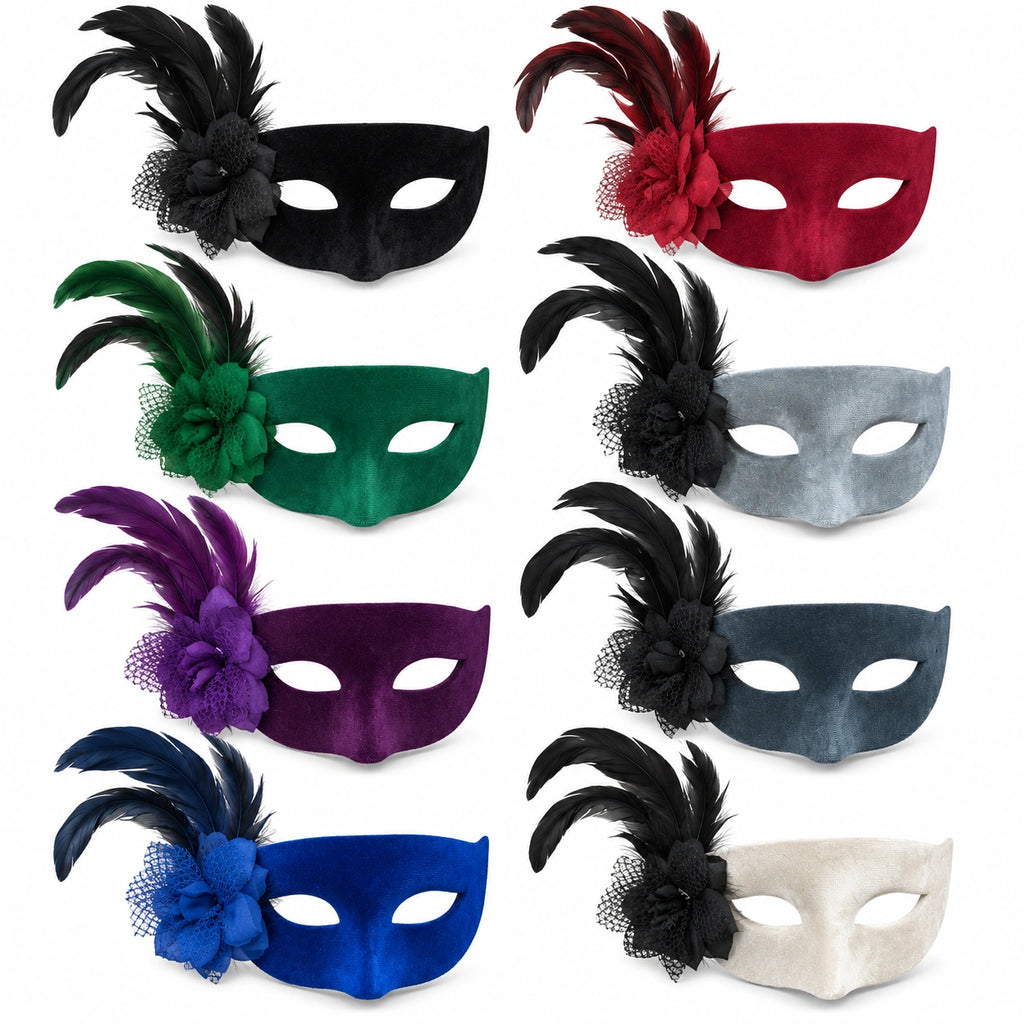 Velvet Flower & Feather Masquerade Mask