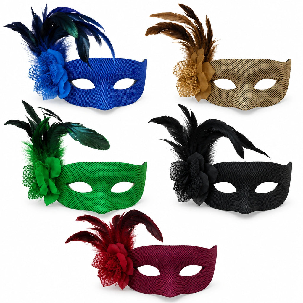 Microdot Flower & Feather Masquerade Mask