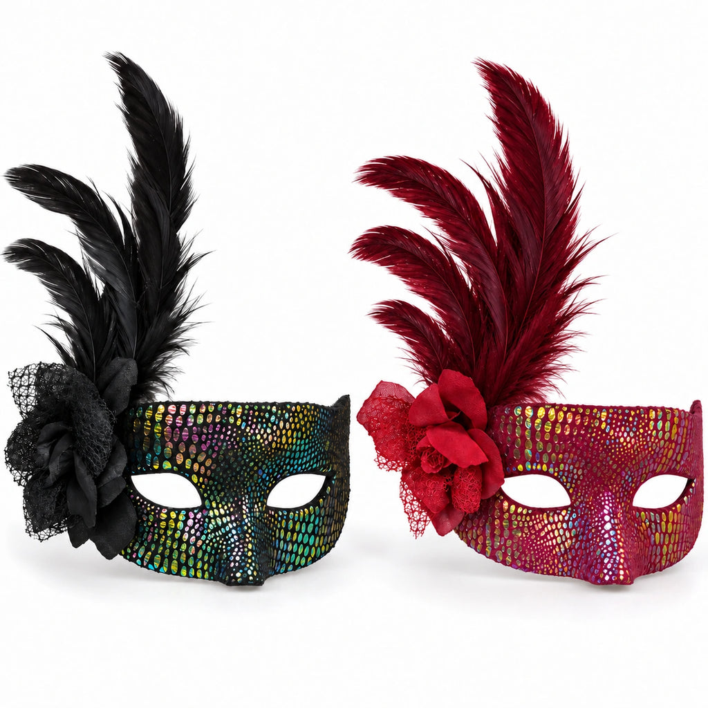 Holographic Flower & Feather Masquerade Mask