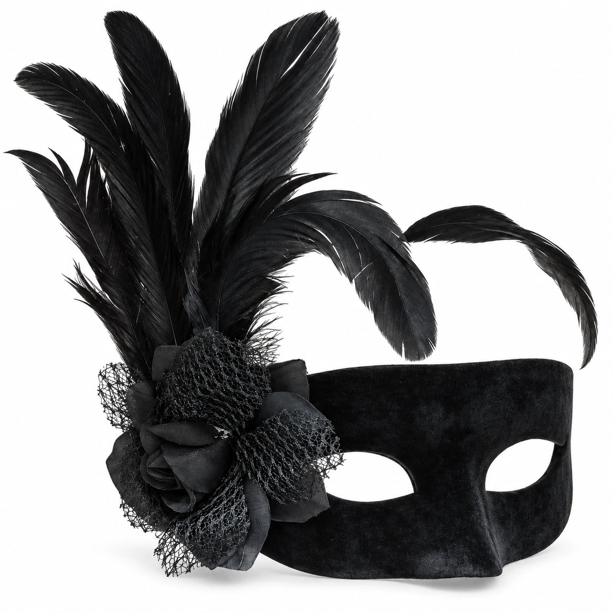 Velvet Flower & Feather Masquerade Mask
