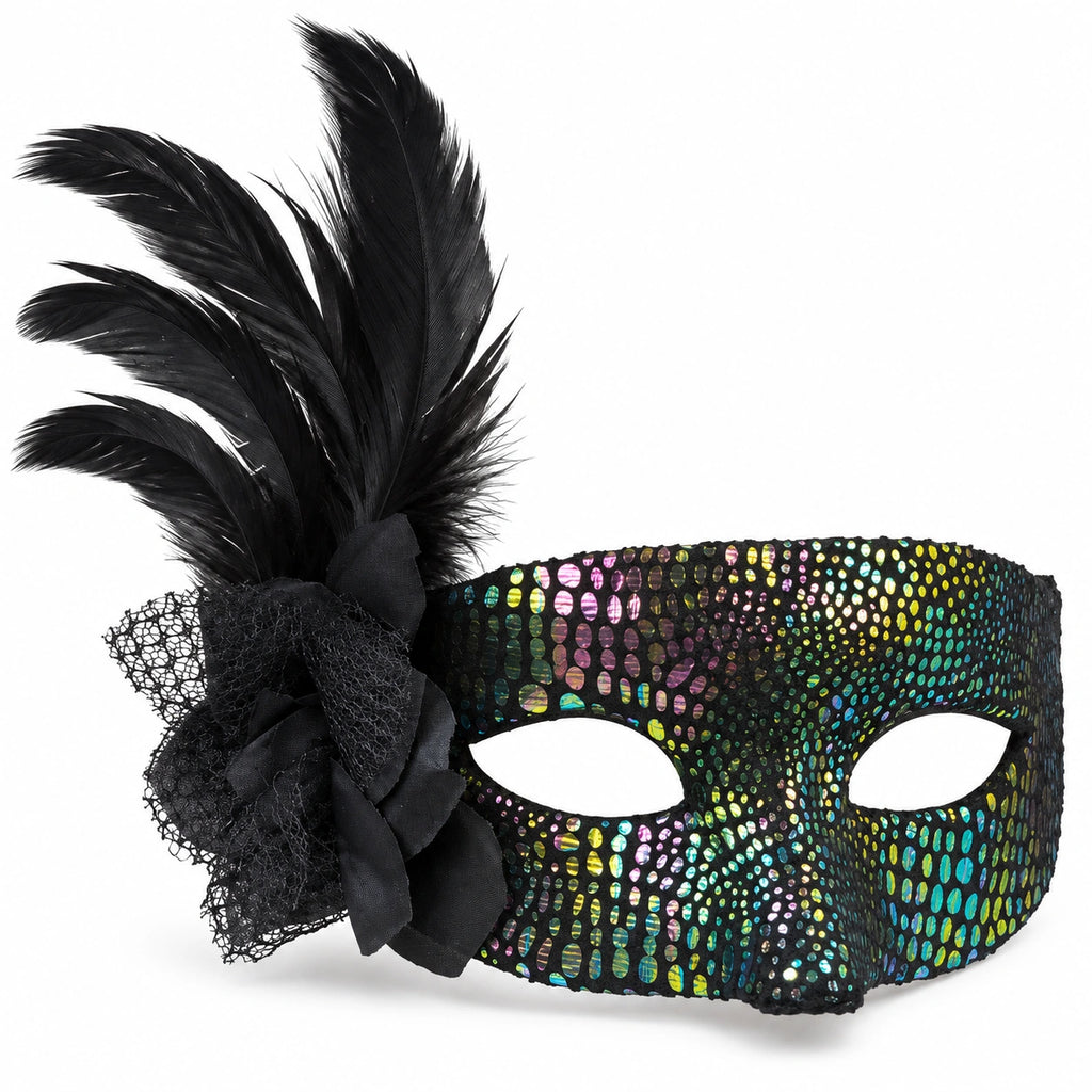 Holographic Flower & Feather Masquerade Mask