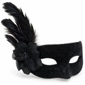 Velour Flower & Feather Masquerade Mask