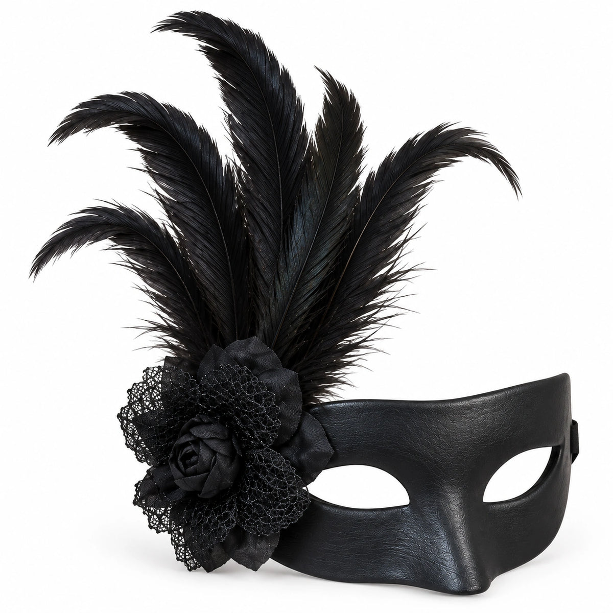 Leather Flower & Feather Masquerade Mask