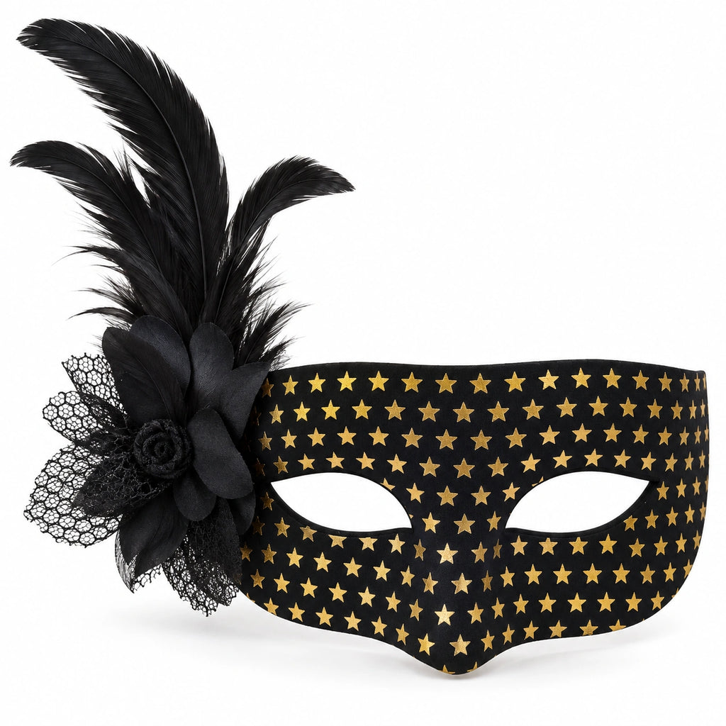 Metallic Star Flower & Feather Masquerade Mask