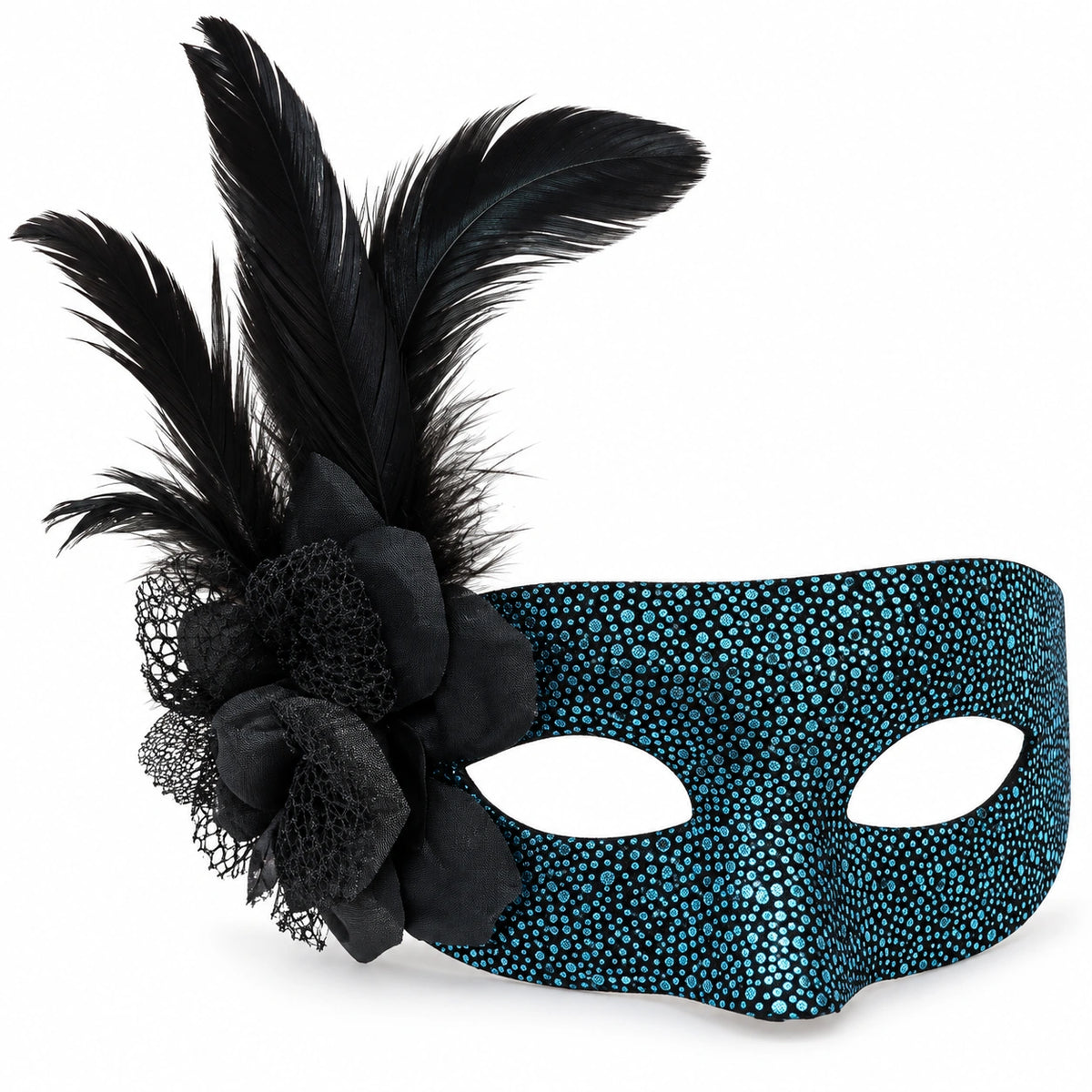 Dotted Sparkle Flower & Feather Masquerade Mask