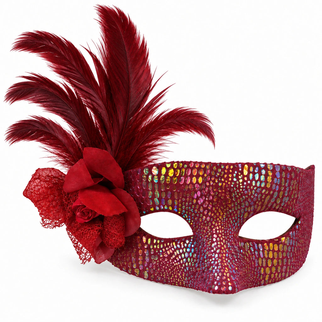Holographic Flower & Feather Masquerade Mask