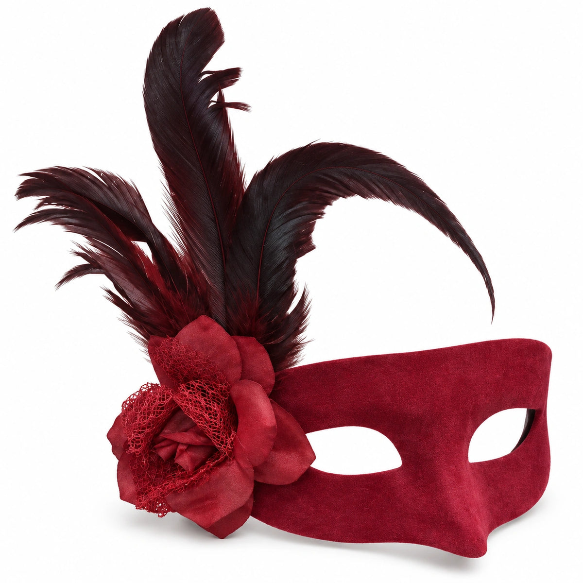 Velvet Flower & Feather Masquerade Mask