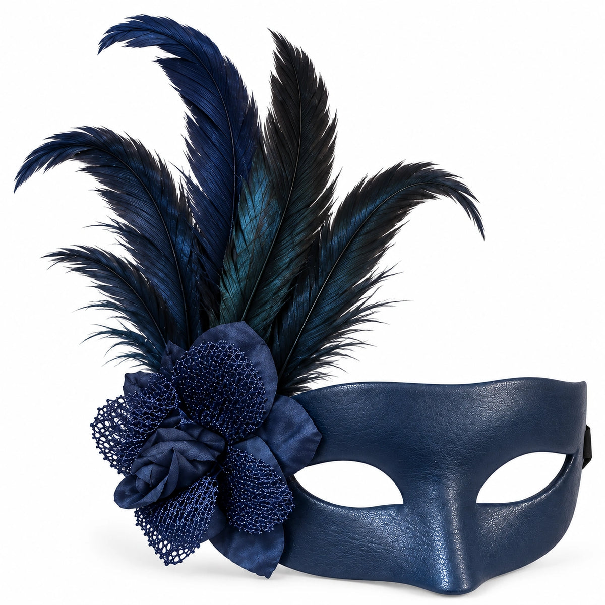 Leather Flower & Feather Masquerade Mask