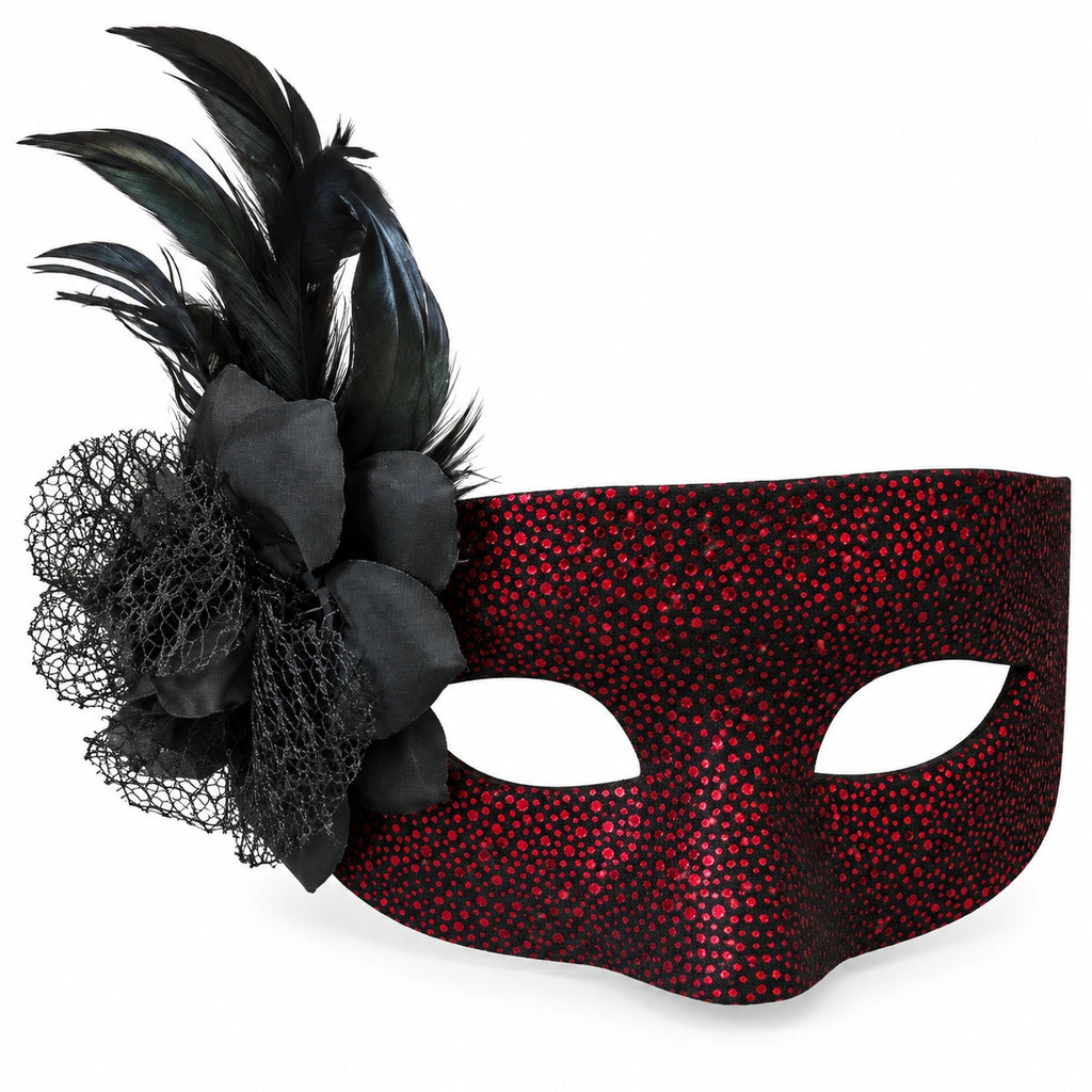 Dotted Sparkle Flower & Feather Masquerade Mask