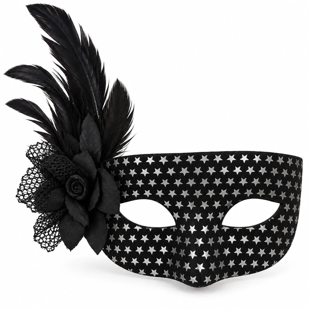 Metallic Star Flower & Feather Masquerade Mask