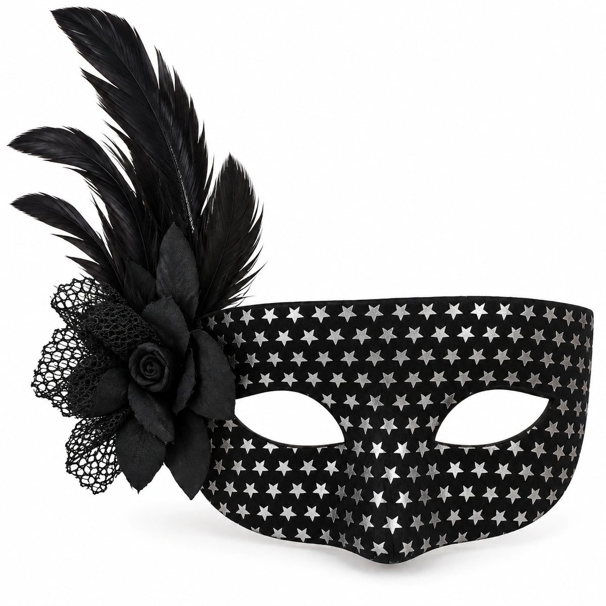 Metallic Star Flower & Feather Masquerade Mask