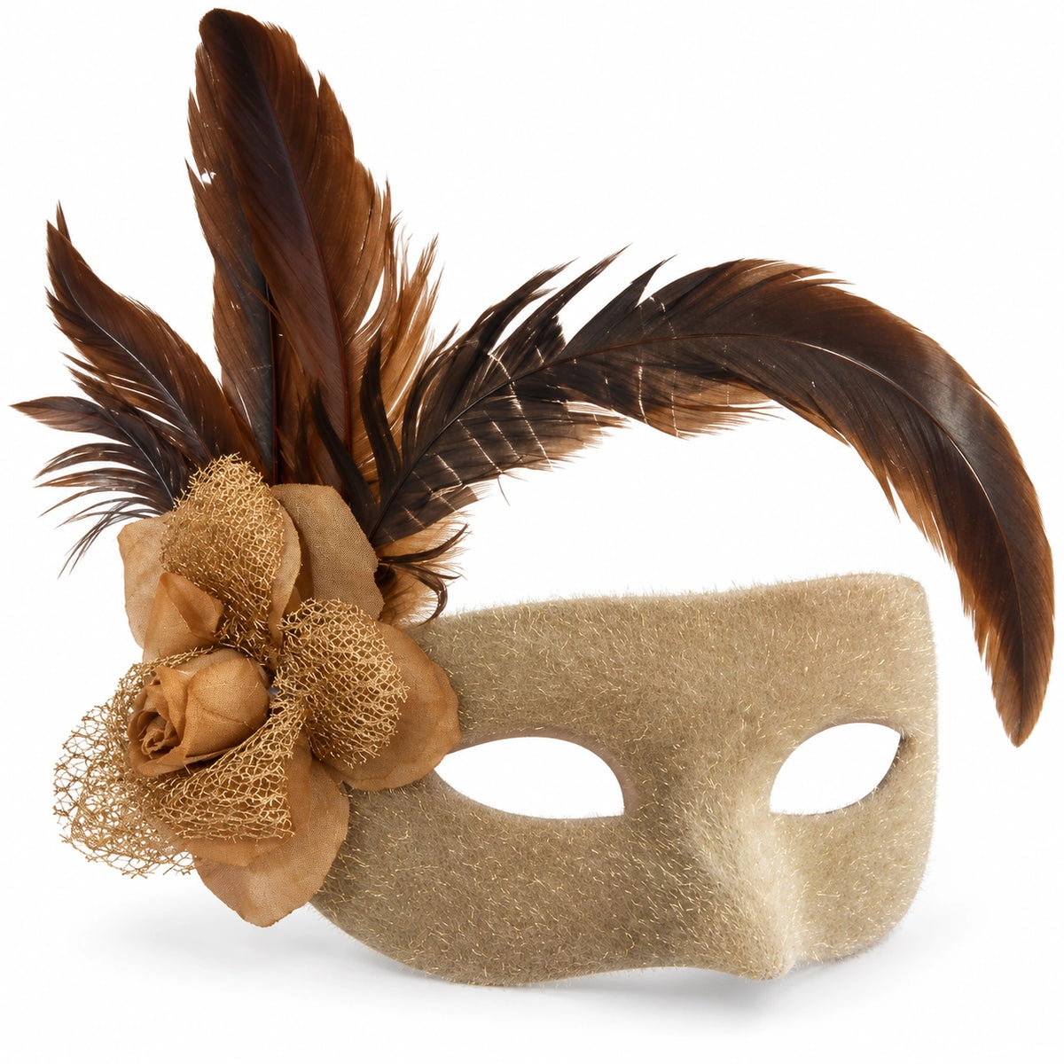 Velour Flower & Feather Masquerade Mask