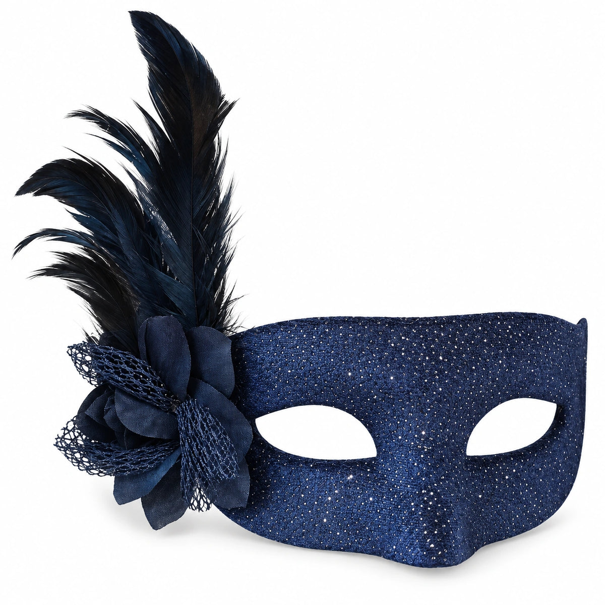 Dotted Sparkle Flower & Feather Masquerade Mask