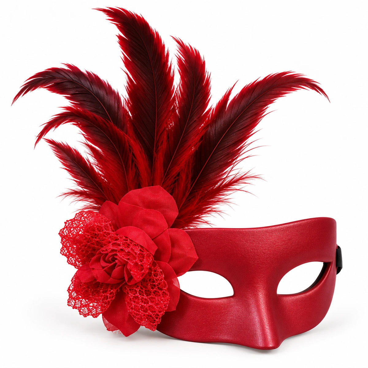 Leather Flower & Feather Masquerade Mask
