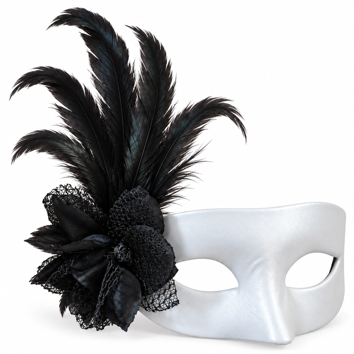 Leather Flower & Feather Masquerade Mask