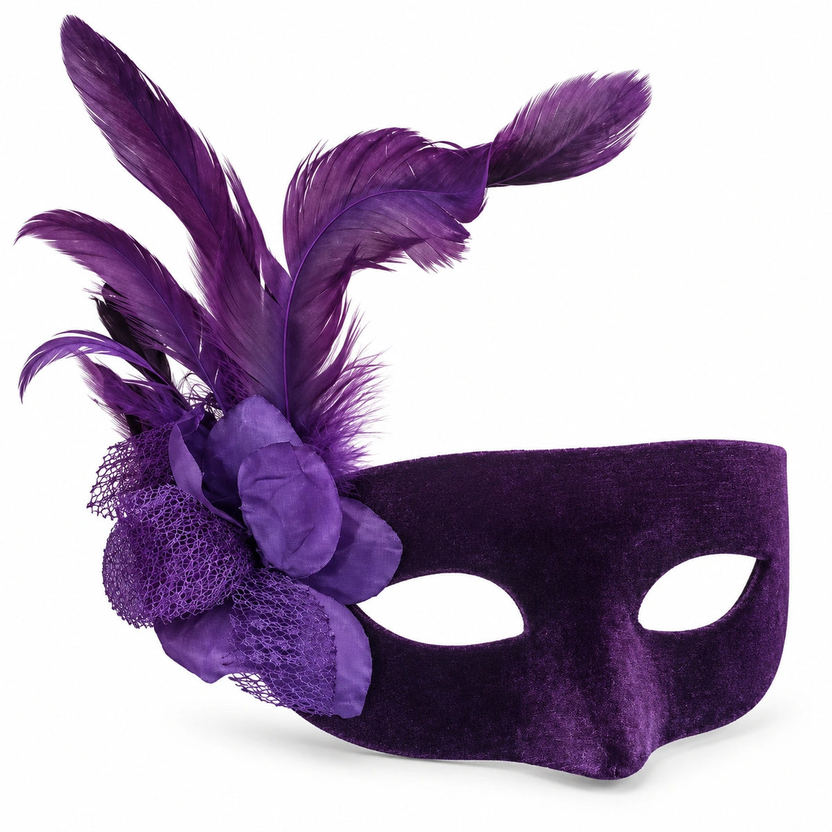 Velvet Flower & Feather Masquerade Mask