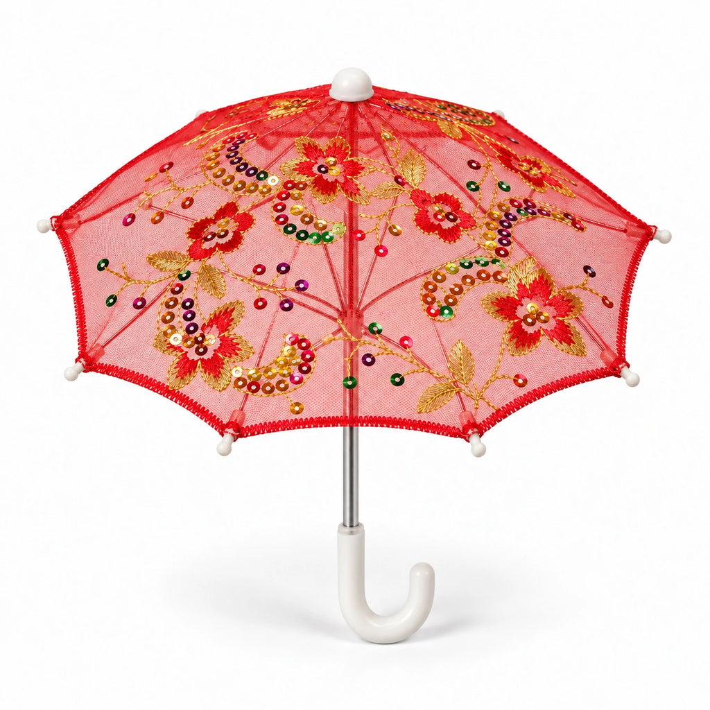 Decorative Embroidered Mini Parasol Umbrella - 20 cm