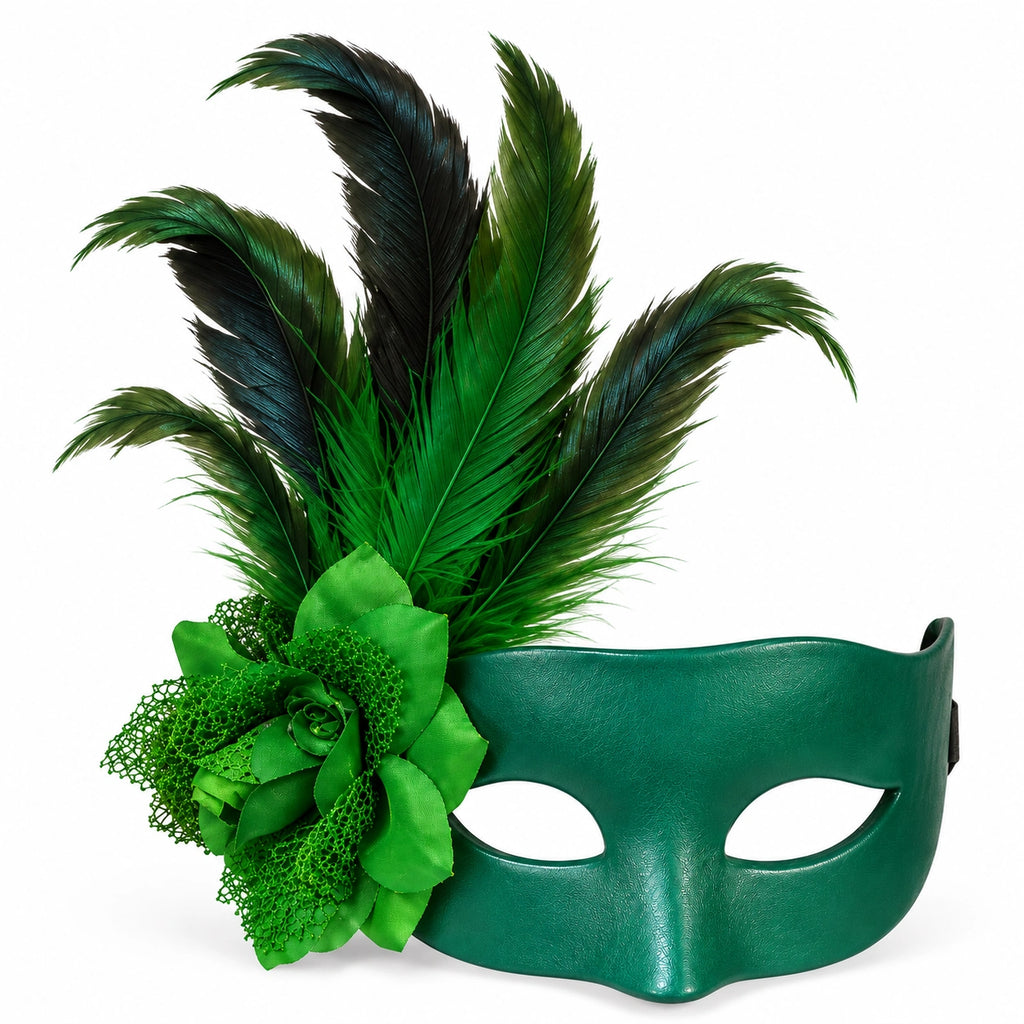 Leather Flower & Feather Masquerade Mask