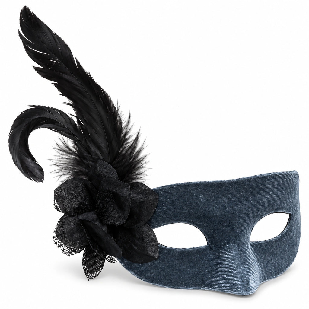 Velvet Flower & Feather Masquerade Mask
