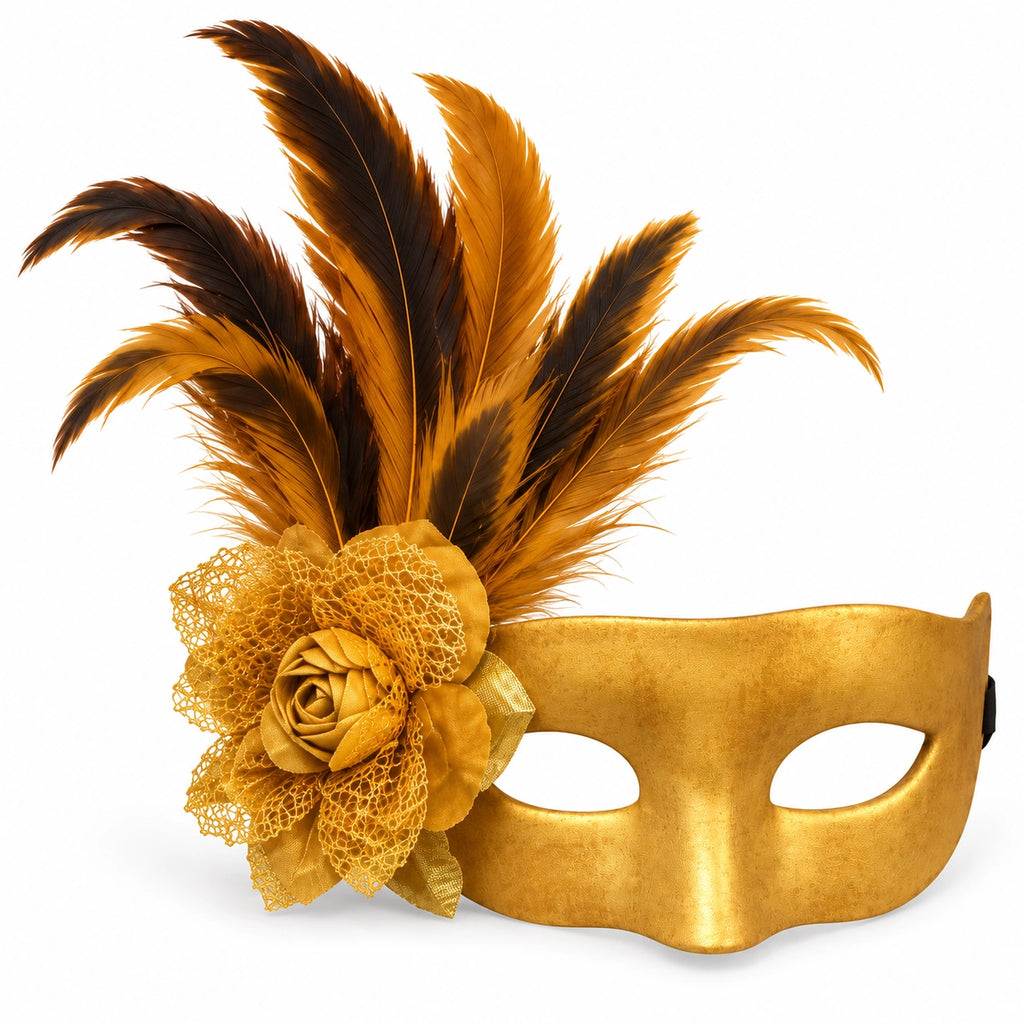 Leather Flower & Feather Masquerade Mask