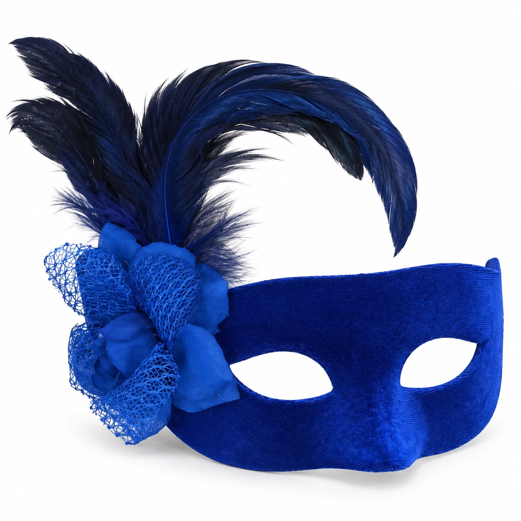 Velvet Flower & Feather Masquerade Mask