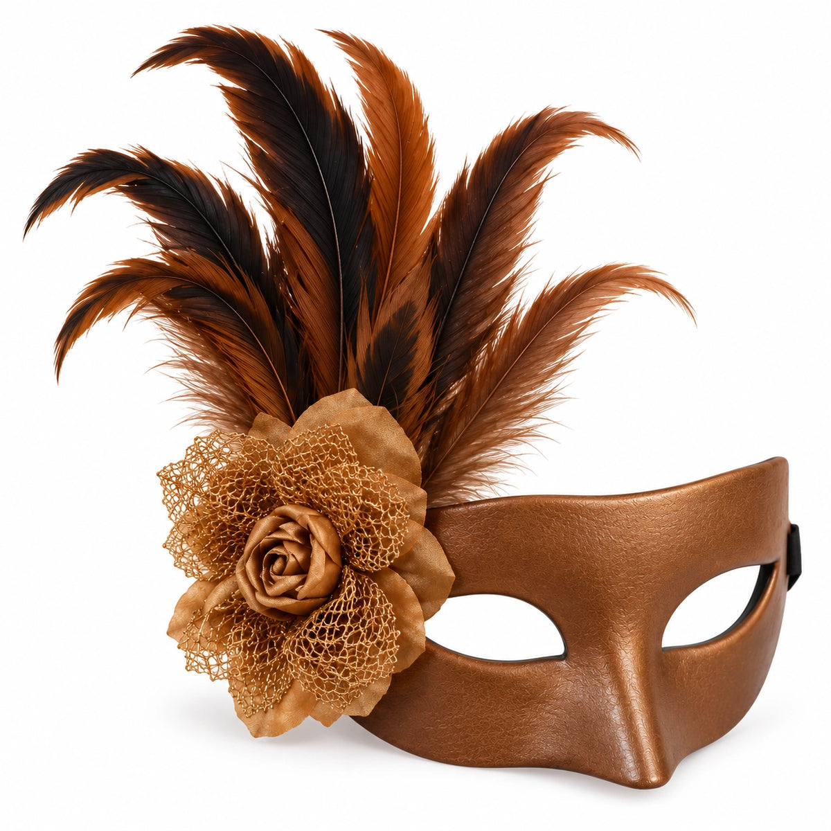Leather Flower & Feather Masquerade Mask