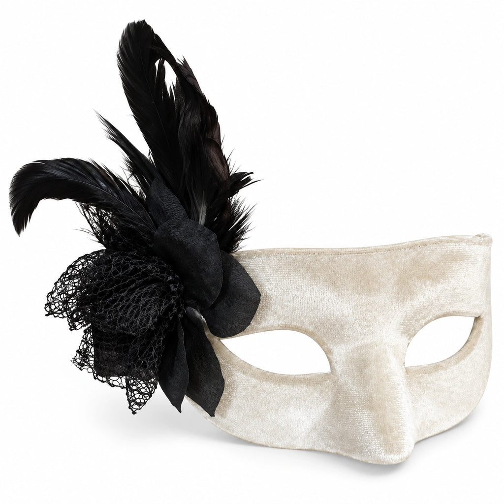 Velvet Flower & Feather Masquerade Mask