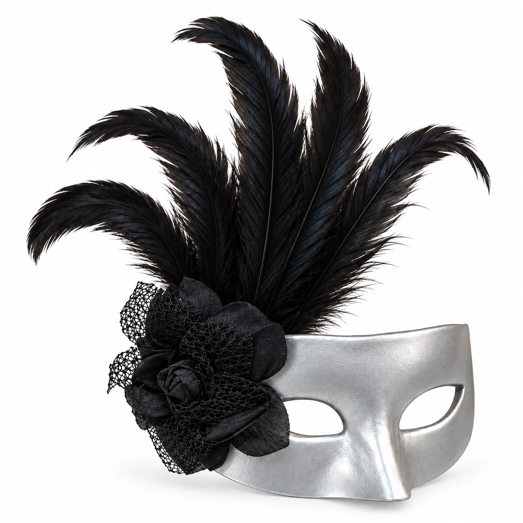 Leather Flower & Feather Masquerade Mask