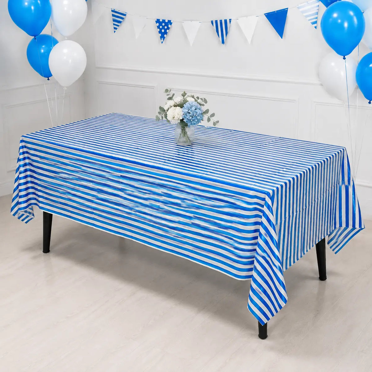 Blue and White Striped Table Cover-137×274cm