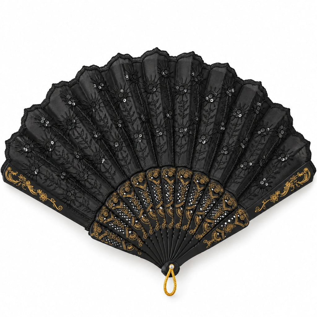 Embroidered Floral Folding Fan