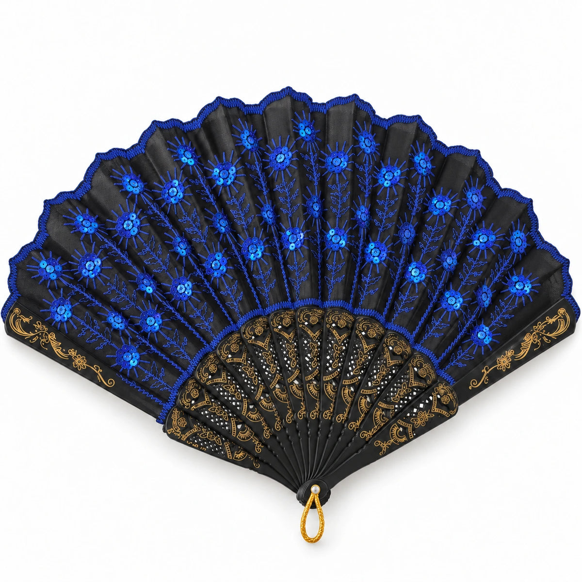 Embroidered Floral Folding Fan