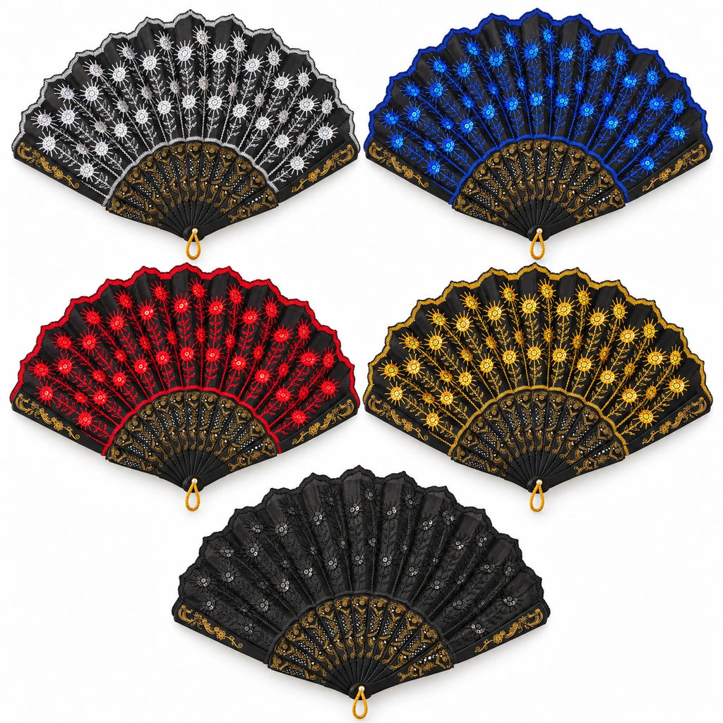 Embroidered Floral Folding Fan