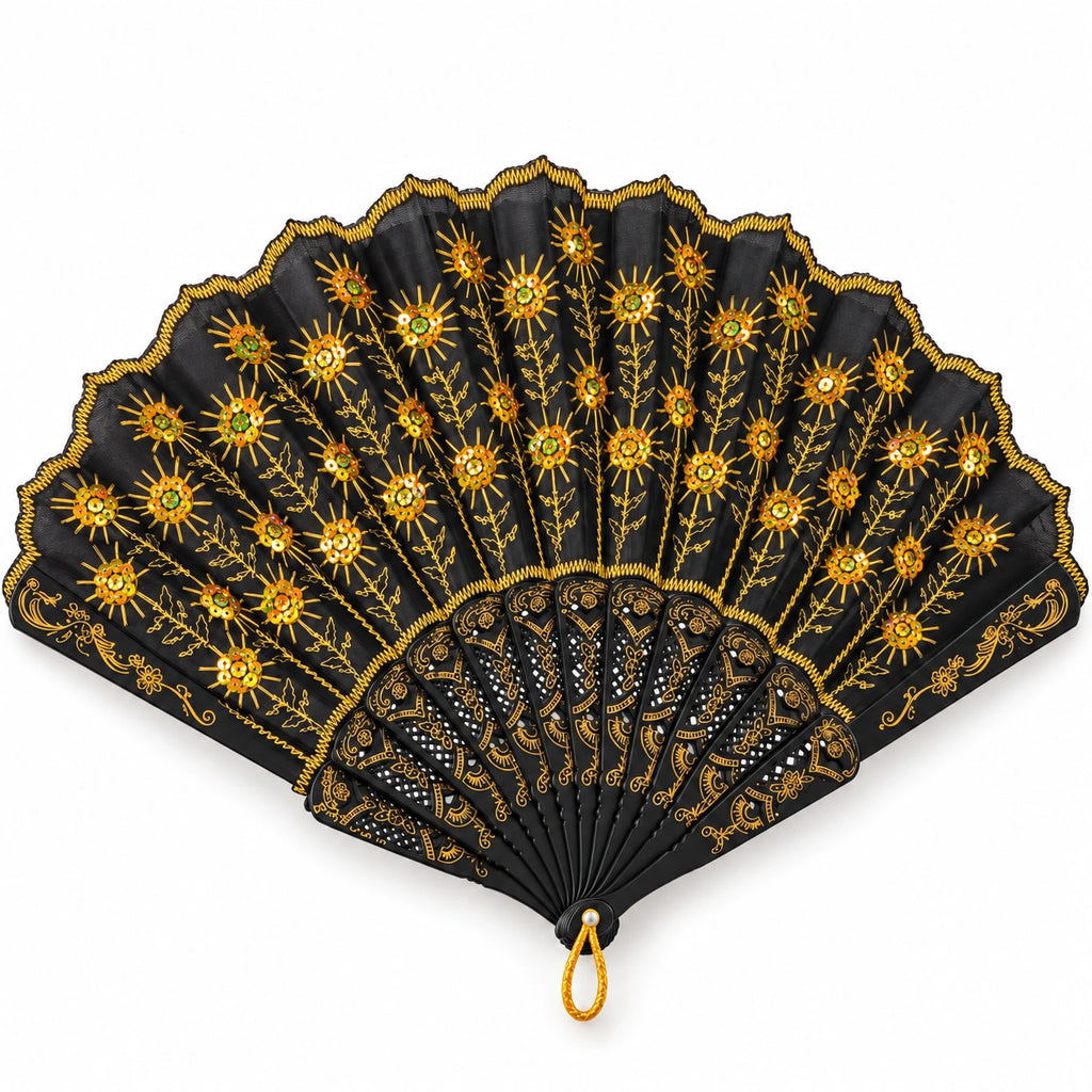 Embroidered Floral Folding Fan