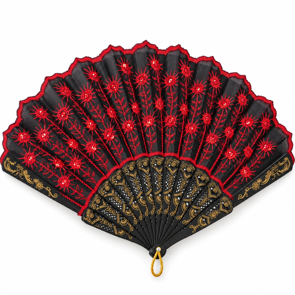 Embroidered Floral Folding Fan