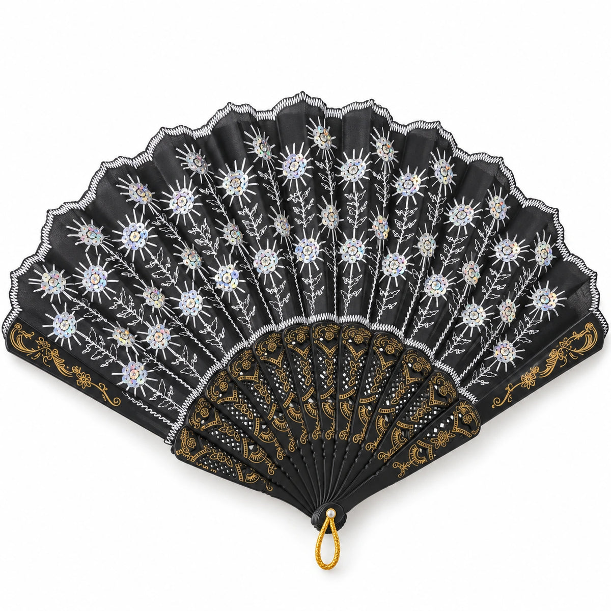 Embroidered Floral Folding Fan