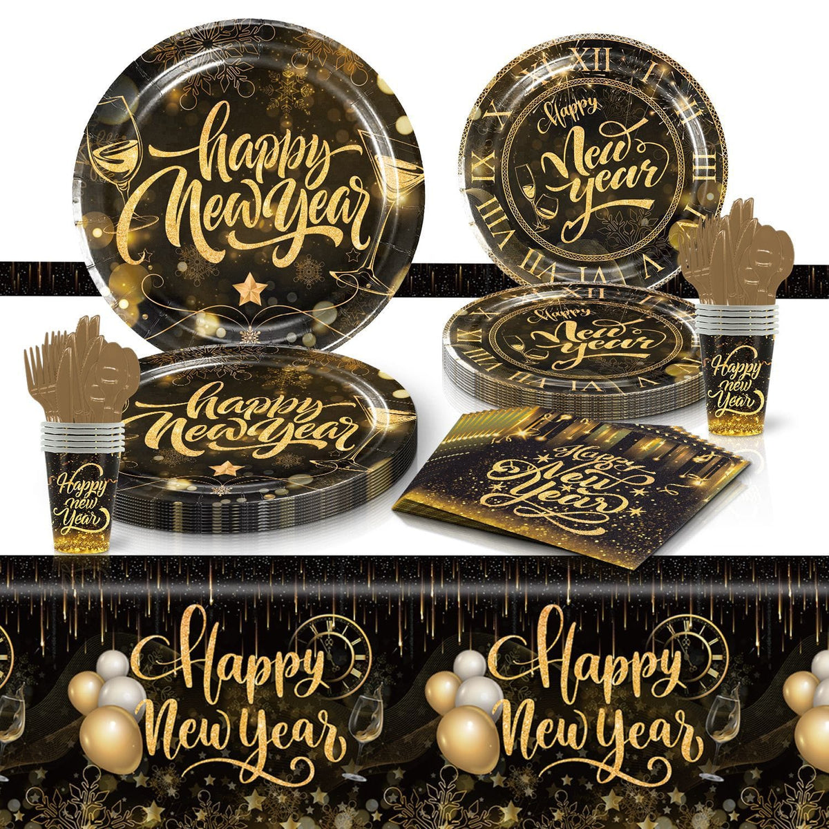 Black & Gold Happy New Year Party Set