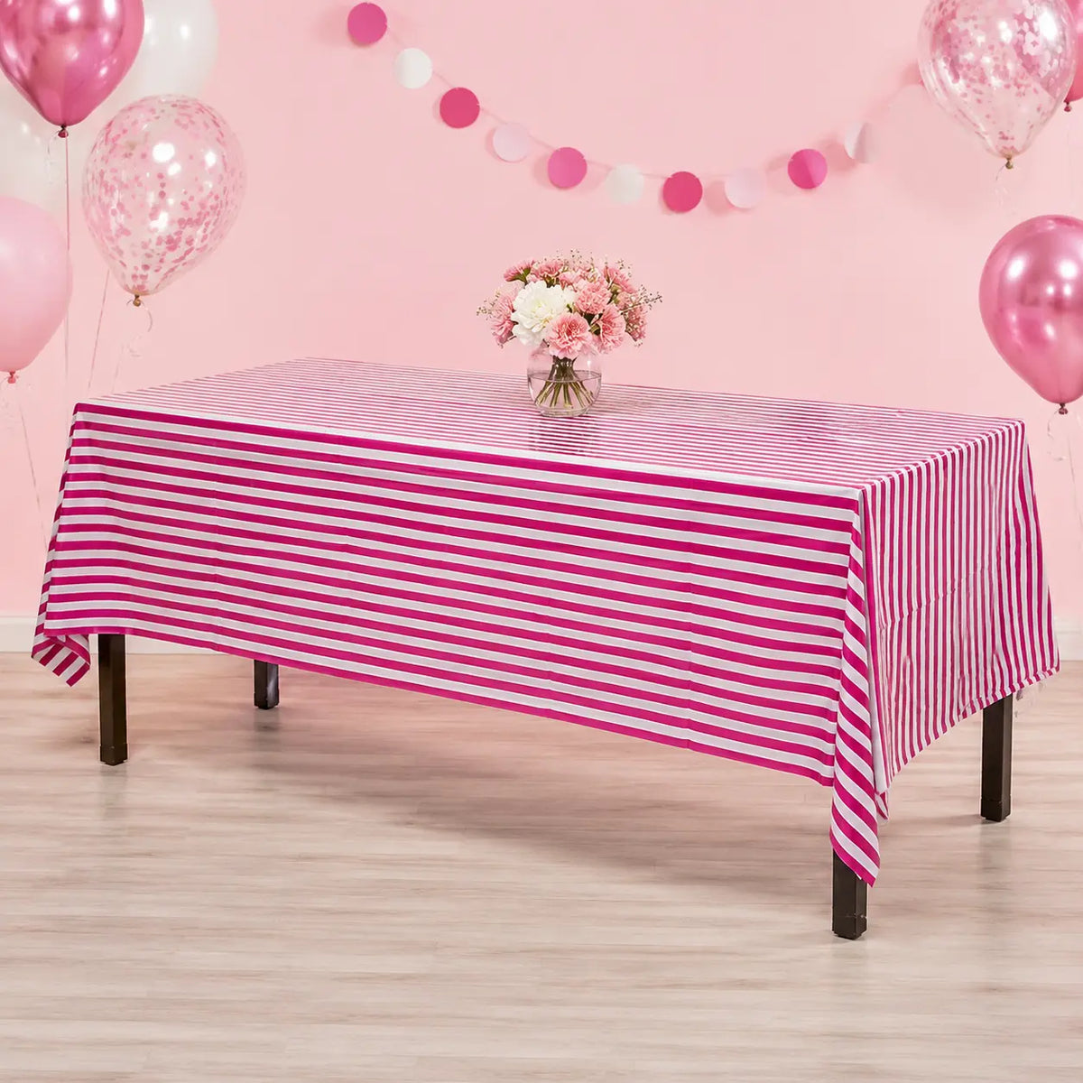 Pink and White Striped Table Cover-137×274cm