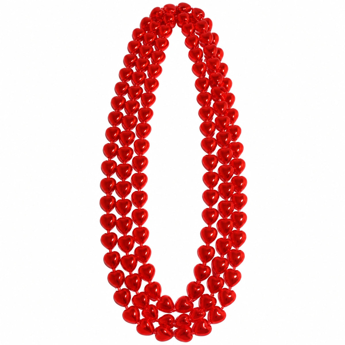 Red Heart Bead Necklace – Three Strands