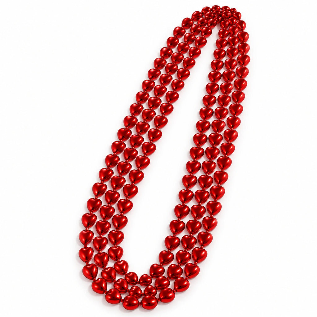 Red Heart Bead Necklace – Three Strands