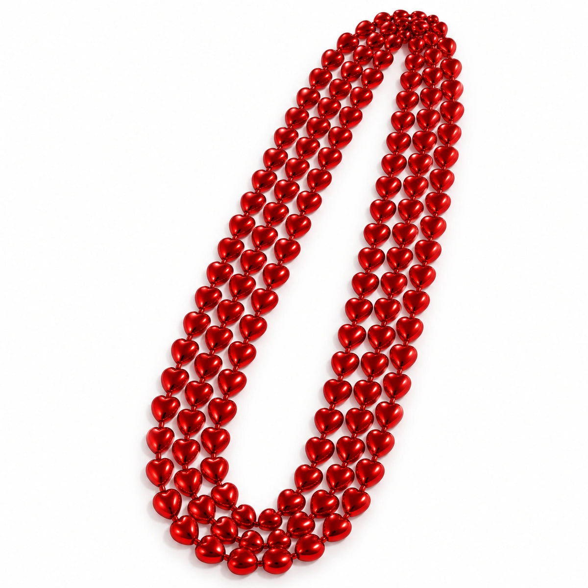 Red Heart Bead Necklace – Three Strands