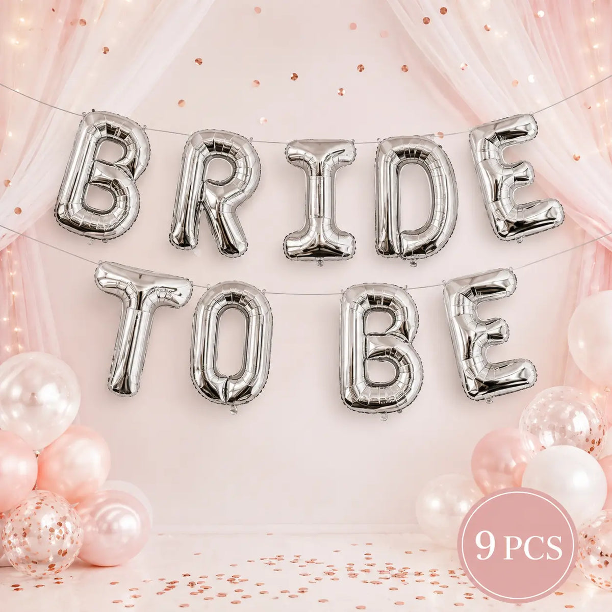 Silver Bride To Be Foil Balloon Set - 9 Pieces