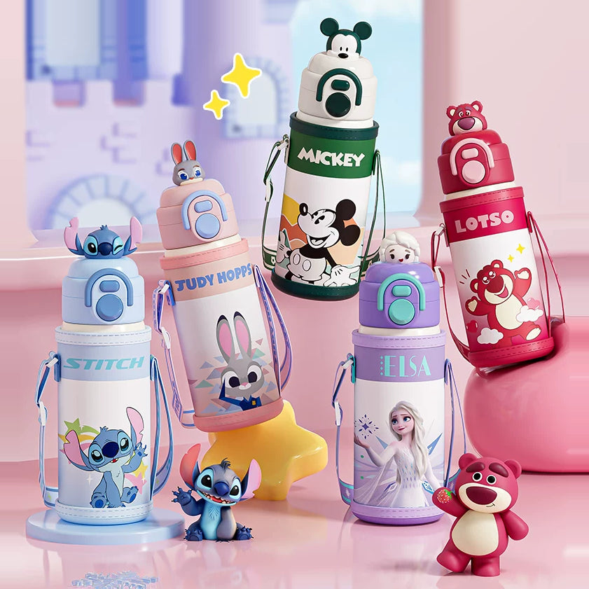 Character Water Bottle with Sleeve and Strap - 600 ml