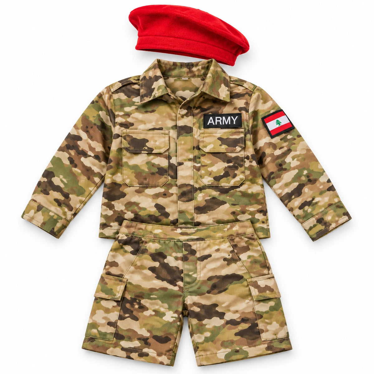 Camouflage Army Costume with Red Beret