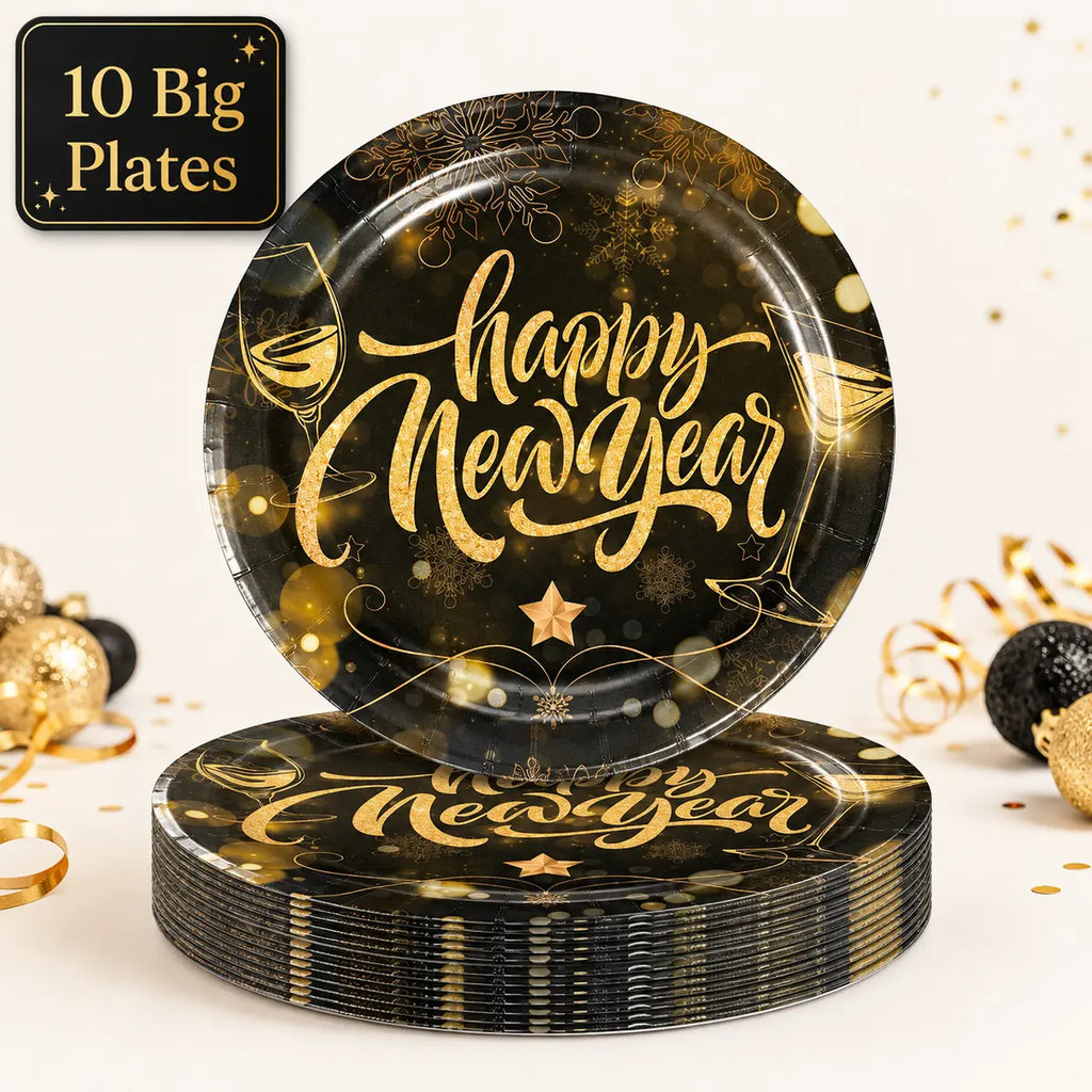 Black & Gold Happy New Year Party Set