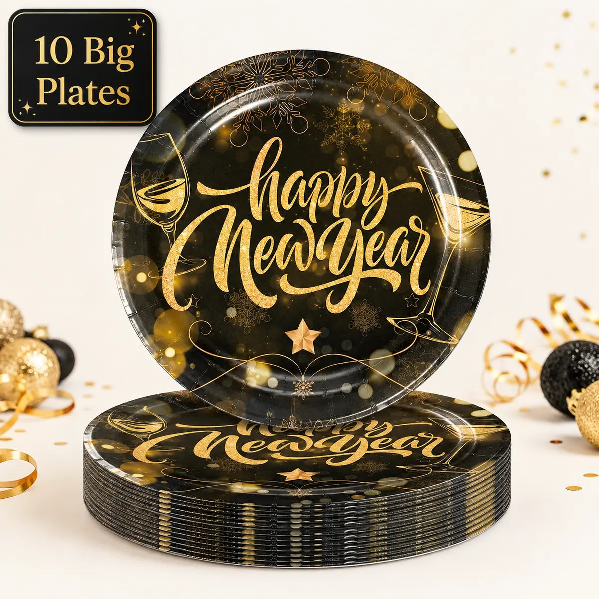 Black & Gold Happy New Year Party Set