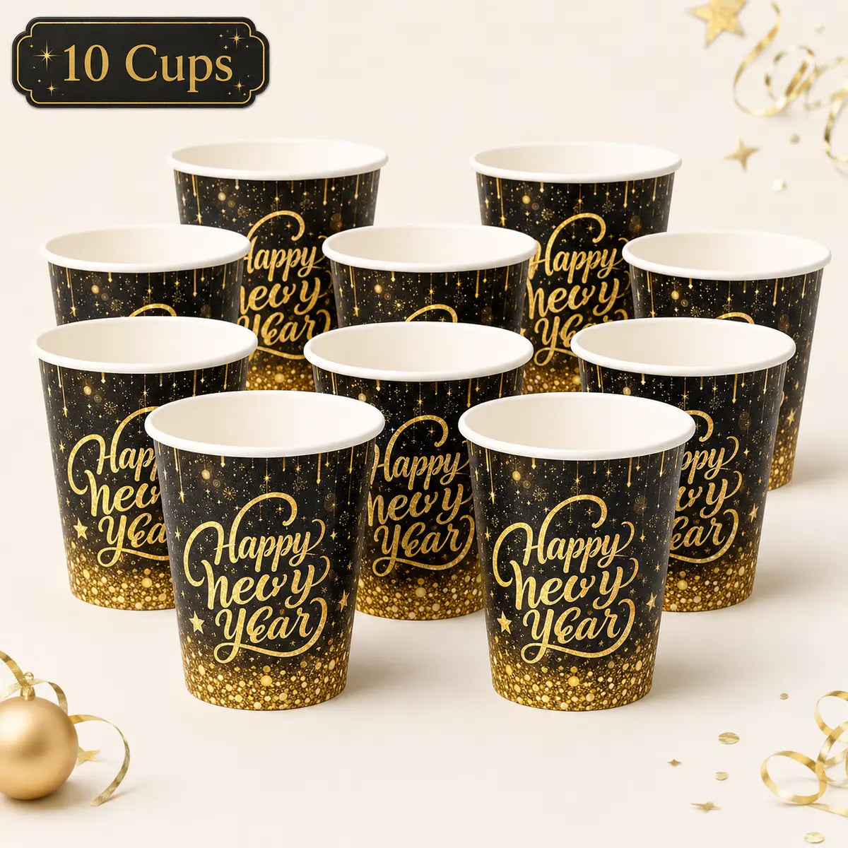 Black & Gold Happy New Year Party Set