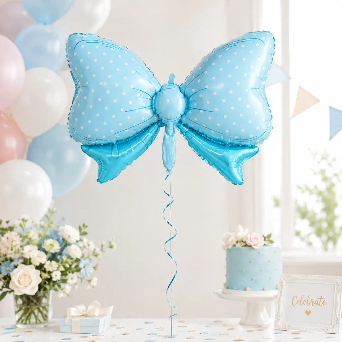 Blue Bow Foil Balloon