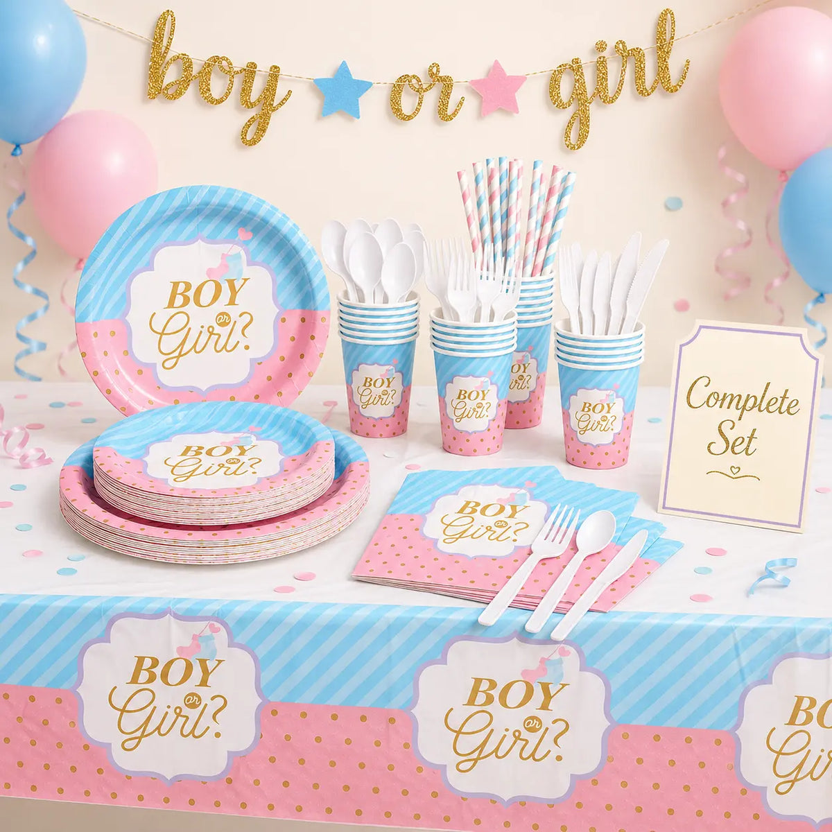 Boy or Girl Gold Gender Reveal Party Set