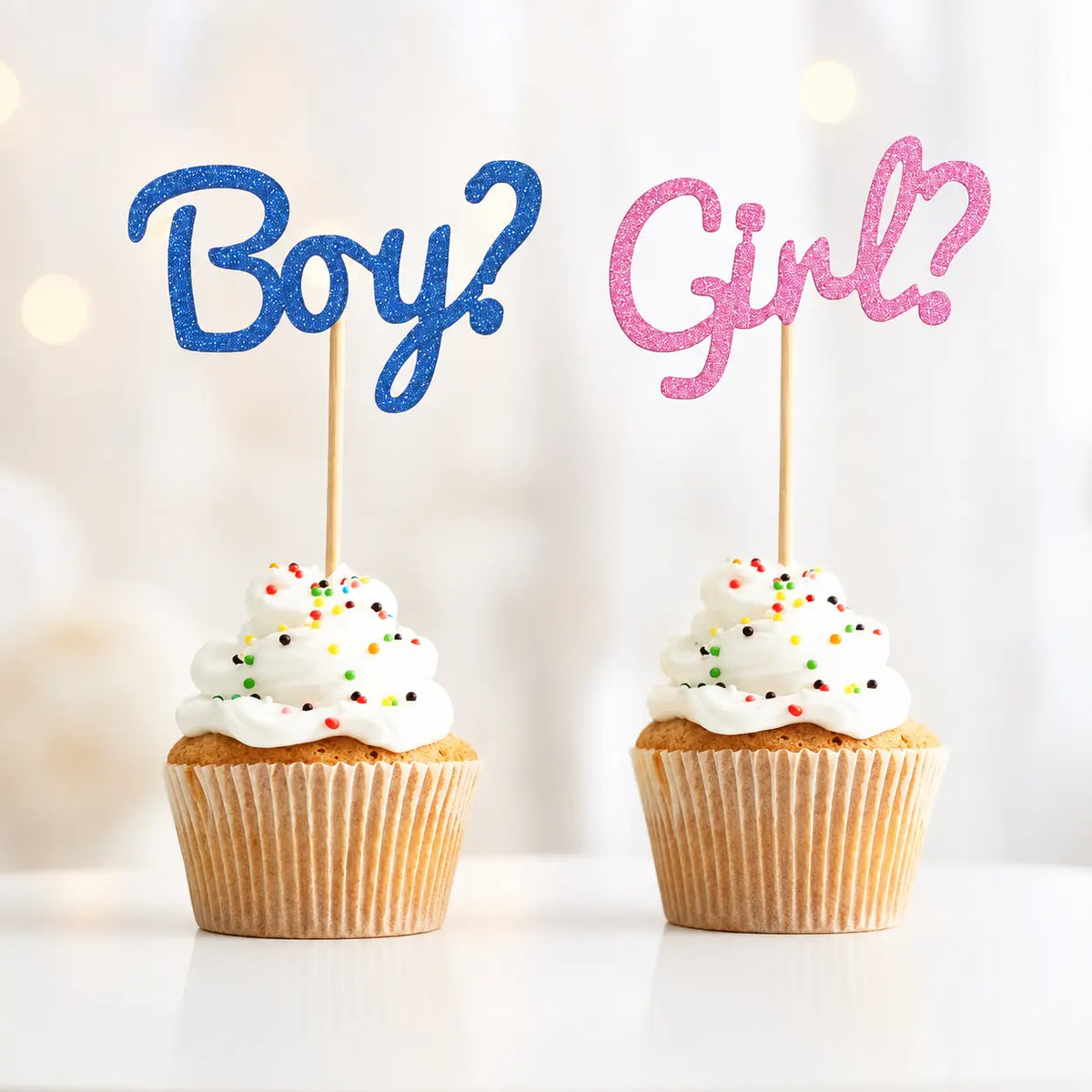10 Boy or Girl Glitter Cupcake Topper